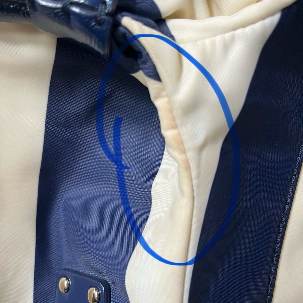 Kate Navy and Cream Sateen and Parent Leather Striped Bag - Picture 12 of 13